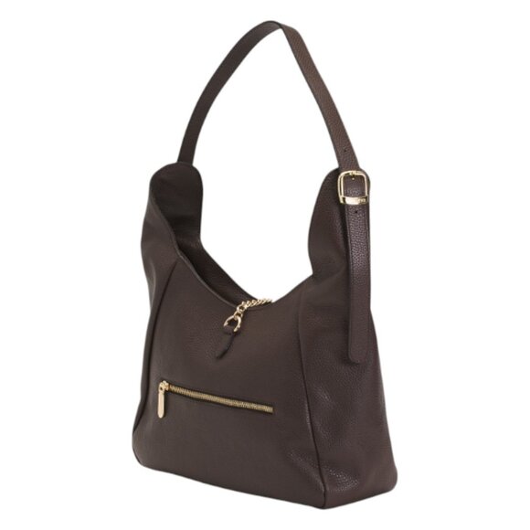 VALENTINA Made In Italy Leather Crescent Hobo With Zipper And Metal Charm - Picture 4 of 4